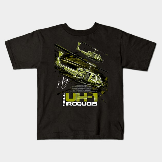 Bell UH-1 Iroquois Helicopter Kids T-Shirt by aeroloversclothing
